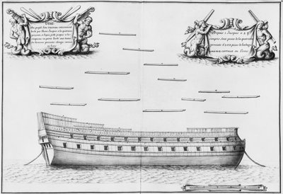 Perfil de un barco completamente entablado, ilustración del 