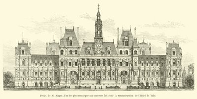 Proyecto de M Magne, uno de los más destacados en el concurso para la reconstrucción del Hôtel de Ville de French School