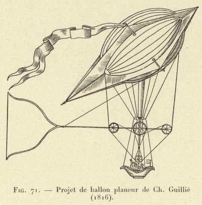 Proyecto de globo planeador de Ch Guillie (1816) (grabado) de French School