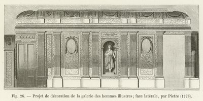 Proyecto de decoración de la galería de los hombres ilustres; cara lateral, por Pietre, 1778 de French School