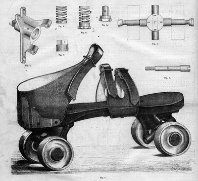 Prototipo de patines. Grabado en "El Universo Ilustre" de French School