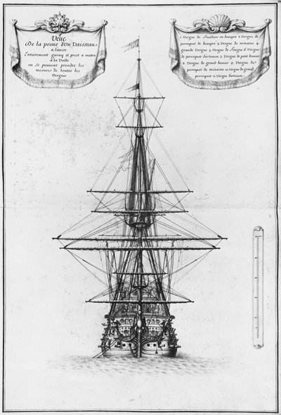 Proa de un buque anclado, ilustración del Atlas de Colbert, lámina 49 de French School