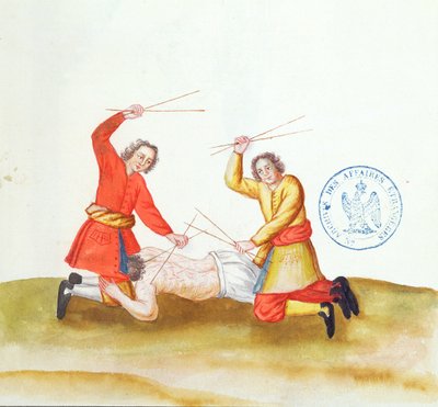 Castigo con palos, de Voyage en Russie, 1731 de French School