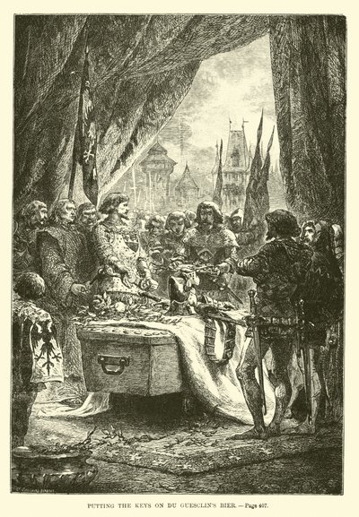 Colocando las llaves en el féretro de Du Guesclin de French School