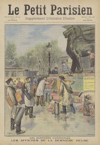 Colocando carteles para las elecciones municipales francesas de French School