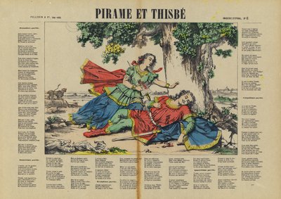 Píramo y Tisbe (litografía en color) de French School