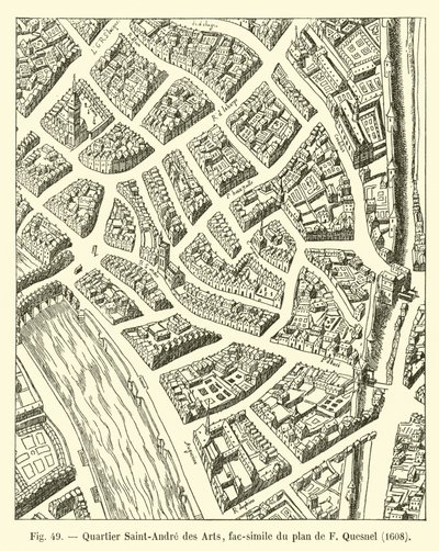 Barrio Saint-Andre des Arts, facsímil del plan de F. Quesnel, 1608 de French School