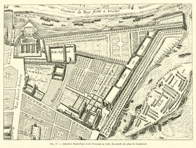 Barrio de Saint-Paul y del Arsenal en 1650, facsímil del plano de Gomboust de French School