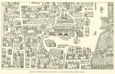 Barrio del Hôtel de Ville bajo Enrique II, 1550, facsímil del Plan de Olivier Truchet de French School
