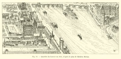 Barrio del Louvre en 1615, según el plano de Mathieu Merian de French School