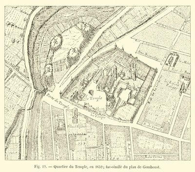 Barrio del Temple, en 1652; facsímil del plano de Gomboust de French School