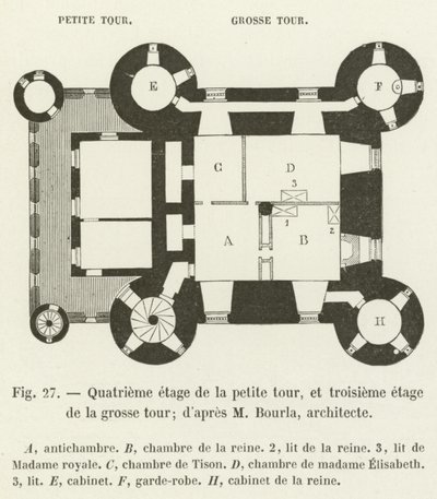 Cuarto piso de la pequeña torre, y tercer piso de la gran torre; según M. Bourla, arquitecto de French School