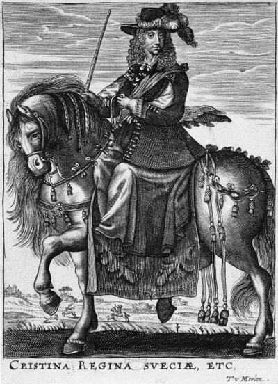 Reina Cristina de Suecia (1626-89) a caballo de French School