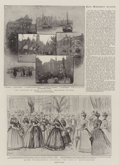 Accesión de la Reina Guillermina, la Fiesta en Scheveningen (grabado) de French School
