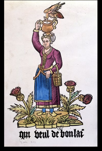 Qui Veut du Bon Lait, lechera de la serie Les Cris de Paris, copia de una edición de 1515 de French School