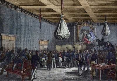 Lectura del Discurso de la Cámara de Diputados en el Hotel de Ville, París el 31 de julio de 1830 - Luis Felipe (1773-1850), Rey de los franceses (1830-48); proclamado rey por la Cámara de Diputados y ofrecido el trono a cambio de la limitación de poderes de French School