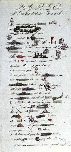 Rebus que representa la Fábula del Niño y la Paloma, principios del siglo XIX de French School