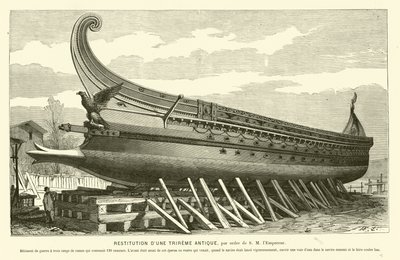 Reconstrucción de una trirreme romana antigua de French School