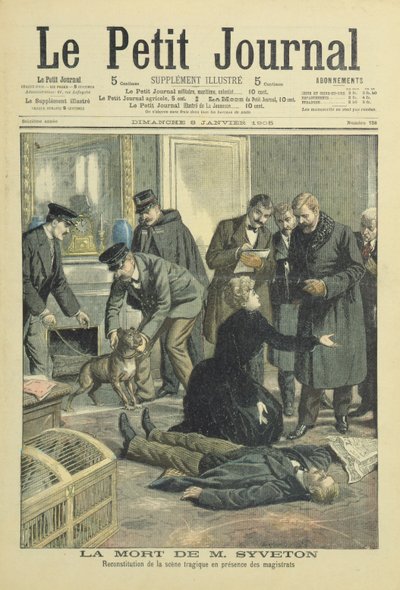 Reconstrucción de la muerte de Gabriel Syveton, ilustración de portada de Le Petit Journal, 8 de enero, 1905 de French School