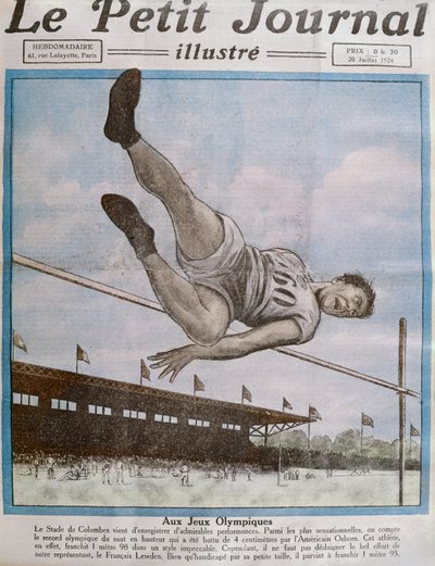Salto de altura récord en los 8º Juegos Olímpicos, París, 1924, ilustración de portada de Le Petit Journal 20 de julio de 1924 de French School