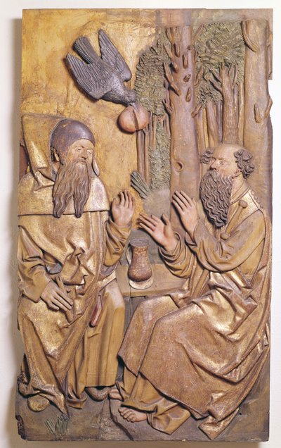 Relieve que representa a San Antonio visitando a San Pablo en el desierto, de la Capilla del Antiguo Hospital en Colmar de French School
