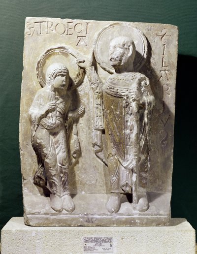 Relieve que representa a San Hilario de Poitiers (320-368) bendiciendo a Santa Triaise, c.1150 de French School