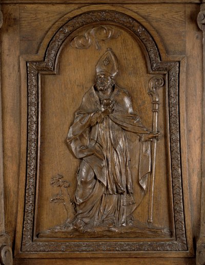 Relieve que representa a San Medardo (c.456-545) Obispo de Noyon, del púlpito de French School