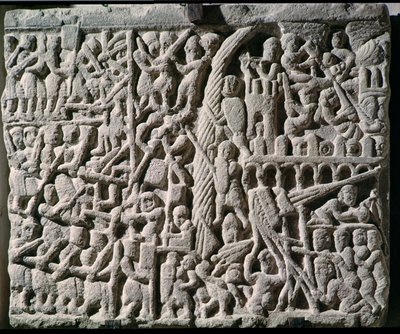 Relieve que representa el Asedio de Carcasona por Simón de Montfort (c.1160-1218) en 1209 de French School