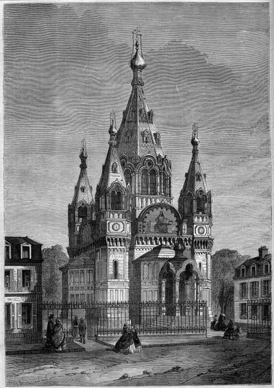 Arquitectura religiosa: vista exterior de la Catedral Ortodoxa Rusa de San Alejandro Nevski, París de French School