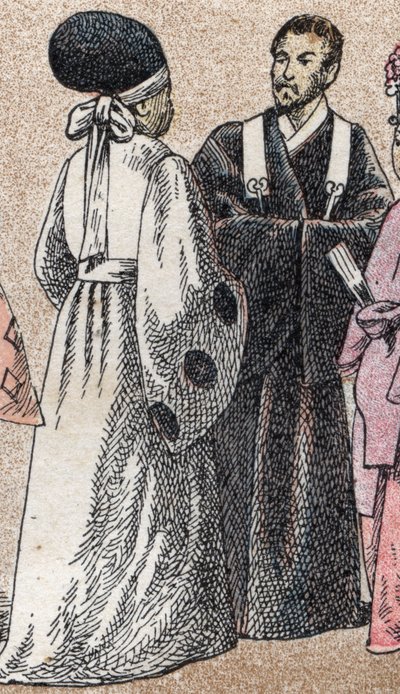 Trajes religiosos en Asia: dos sacerdotes sintoístas de Japón - Grabado - Trajes religiosos en Asia: dos sacerdotes sintoístas de Japón - Grabado - Colección particular de French School