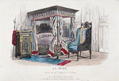 Interior de estilo renacentista revisado e interpretado al gusto de la era de Napoleón III, grabado de la revista La Mode de French School