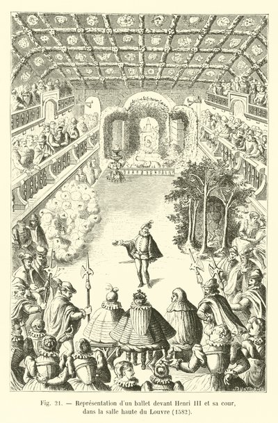 Representación de un ballet ante Enrique III y su corte, en la sala alta del Louvre, 1582 de French School