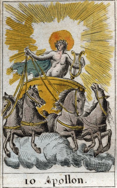 Representación de Apolo, dios del canto, la música y la poesía, en su carro. De “Mitología de la Juventud” por Pierre Blanchard 1803. de French School