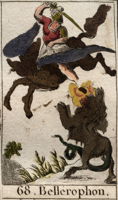 Representación de Belerofonte, montando a Pegaso, matando a la quimera. De “Mitología de la juventud” por Pierre Blanchard 1803 de French School