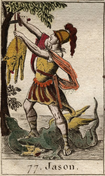 Representación de Jasón, recuperando el Vellocino de Oro, después de vencer al dragón que lo guardaba. De “Mitología de la Juventud” por Pierre Blanchard 1803. de French School