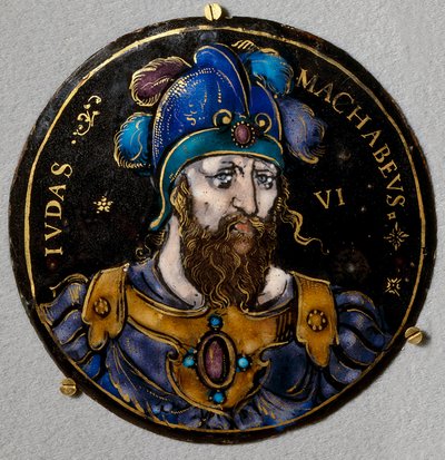 Representación de Judas Macabeo, apodado el martillo, sucesor de su padre Matatías al frente de la revuelta de los judíos contra la opresión de los Seléucidas. Medallón en esmalte de Limoges de French School
