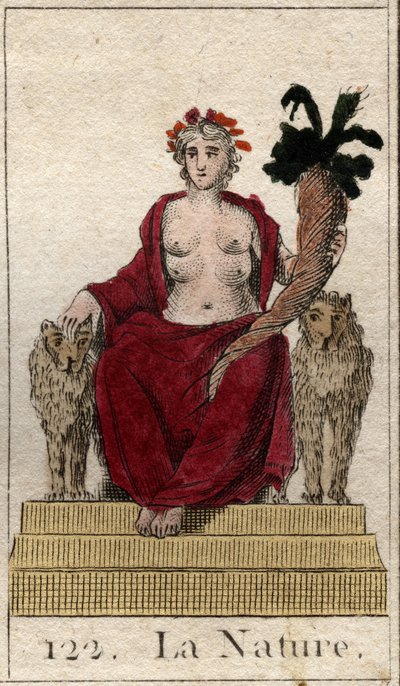 Representación de la Naturaleza como una mujer en un trono con un cuerno de la abundancia, con muchos pechos para alimentar a todos los seres. De “Mitología de la juventud” por Pierre Blanchard 1803 de French School
