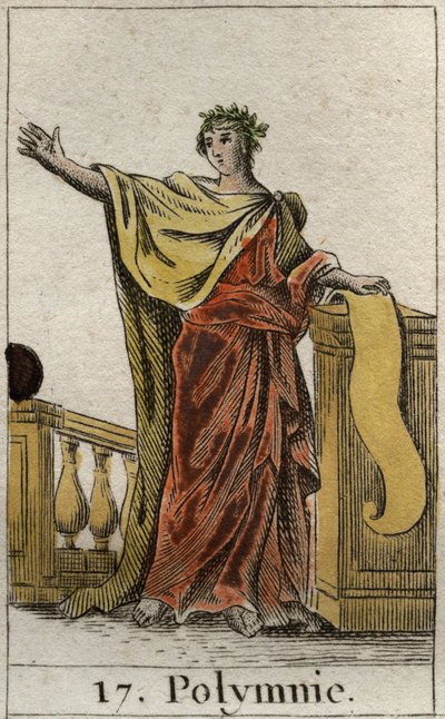 Representación de Polimnia, Musa del himno sagrado y la elocuencia. De “Mitología de la juventud” por Pierre Blanchard 1803. de French School