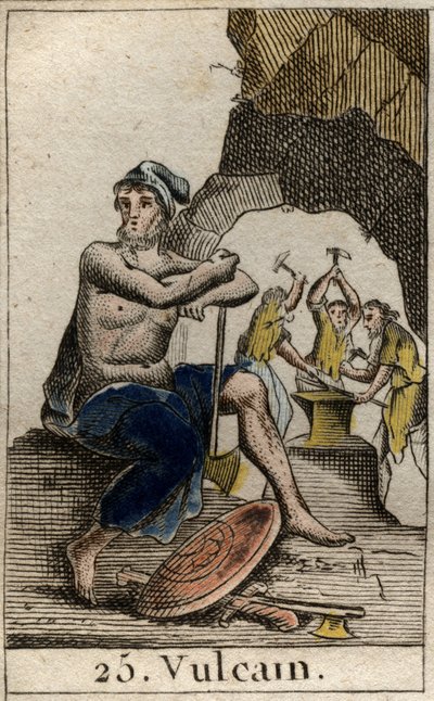 Representación de Vulcano, dios del fuego, la forja y los volcanes. De “Mitología de la Juventud” de Pierre Blanchard 1803. de French School