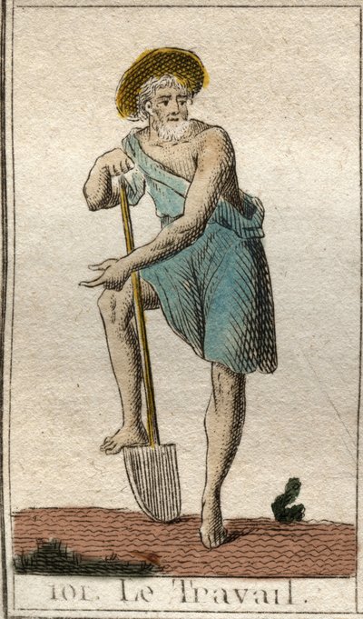 Representación del Trabajo, como un hombre con herramientas. De “Mitología de la Juventud” por Pierre Blanchard 1803. de French School