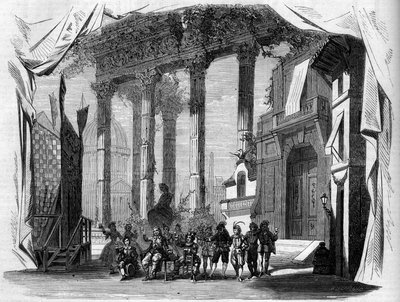 Representación de una ópera: Escenografía del Acto I de “Salvador Rosa” después de un libreto de Henry Trianon (1811-1896) y Eugene Grange (1810-1887), y música de Jules Laurent Duprato (1827-1892). París, Ópera Cómica de French School