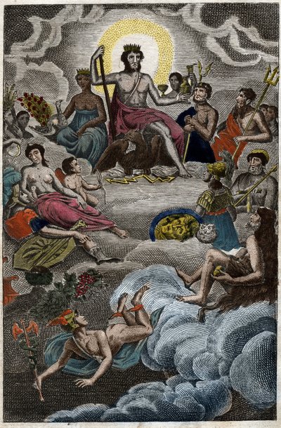 Representación de la Asamblea de los Dioses en el monte Olimpo o los Doce Olímpicos. De “Mitología de la Juventud” por Pierre Blanchard 1803. de French School