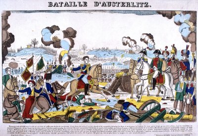 Representación de la Batalla de Austerlitz, o Batalla de los Tres Emperadores, el 02/12/1805. Imagen de Epinal de French School