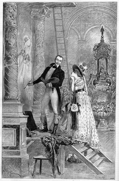 Representación de la Tosca, drama de Victorian Sardou en el Teatro de la Porte Saint Martin en 1887. Aquí Acto 1, la Iglesia de San Andrea con Dumeny y Henriette Rosine Bernard llamada Sarah Bernhardt (1844-1923) de French School