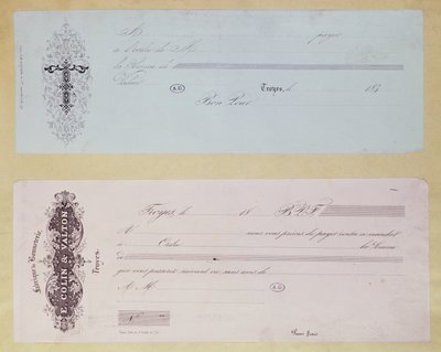 Solicitudes de pago, emitidas en Troyes en la década de 1840 de French School