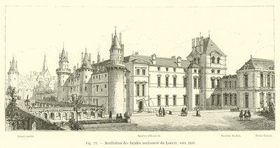 Restitución de las fachadas noroeste del Louvre, hacia 1610 de French School
