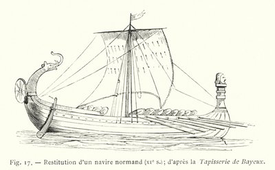 Restitución de un barco normando, siglo XI; según el Tapiz de Bayeux de French School