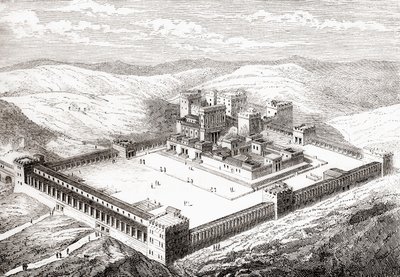 Segundo Templo restaurado que sustituyó al Templo de Salomón, Jerusalén, de Les Merveilles de la Science, pub.1870 de French School