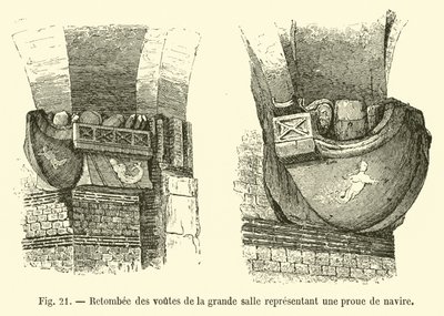 Caída de las bóvedas de la gran sala representando una proa de barco de French School