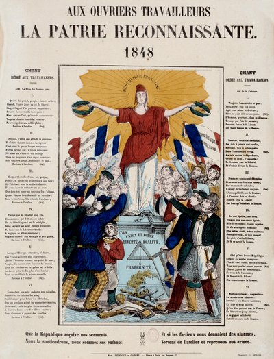 Revolución de 1848 y nacimiento de la segunda república: manifiesto y canción titulada “A los trabajadores, la patria agradecida”, la República es saludada por los trabajadores. 1848 París, Museo Carnavalet de French School